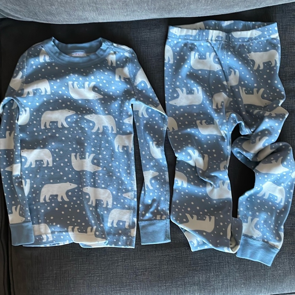 Hanna Anderson Boys Toddler size 6-7 Polar Bear Blue Pajamas Night Pants Top PJ